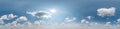 Seamless cloudy blue sky hdri panorama 360 degrees angle view with zenith and beautiful clouds for use in 3d graphics as sky dome Royalty Free Stock Photo