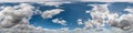 Seamless cloudy blue sky hdri panorama 360 degrees angle view with zenith and beautiful clouds for use in 3d graphics as sky dome Royalty Free Stock Photo