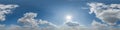 seamless cloudy blue sky hdri 360 panorama view with zenith and beautiful clouds for use in 3d graphics as sky dome or edit drone Royalty Free Stock Photo