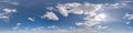 seamless cloudy blue sky hdri 360 panorama view with zenith and beautiful clouds for use in 3d graphics as sky dome replacement or Royalty Free Stock Photo