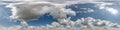 seamless cloudy blue skydome 360 hdri panorama view with flock of birds in awesome clouds with zenith for use in 3d graphics or Royalty Free Stock Photo