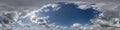 seamless cloudy blue skydome 360 hdri panorama view with flock of birds in awesome clouds with zenith for use in 3d graphics or Royalty Free Stock Photo