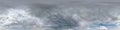 Seamless cloudy dark sky before storm hdri panorama 360 degrees angle view with beautiful clouds with zenith for use in 3d Royalty Free Stock Photo