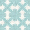 Teal aqua white vibrant watercolor batik azulejos tile background. Seamless coastal blur linen effect geometric mosaic