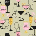 Seamless cocktail pattern. Vector alcohol background