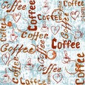 Seamless coffee lettering pattern on old newspaper paper