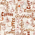 Seamless coffee lettering pattern on old newspaper paper