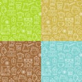 Seamless coffee pattern with line style icons. Coffee shop or cafe background. Royalty Free Stock Photo