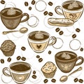 Seamless Coffee Pattern. Vector illustration. Hand drawn illustration. Royalty Free Stock Photo