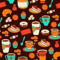 Seamless coffee and tea pattern with sweets Royalty Free Stock Photo