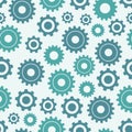 Seamless cogwheel pattern - factory background. Gear shapes in blue colors