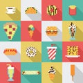 Seamless collection, pixel, vintage, diner food pattern in vector