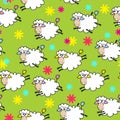 Seamless color background with cute sheep