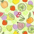 Seamless color fruit pattern hand drawn. vector illustration