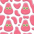 Seamless color pattern with pink jelly character. Vector cartoon background.