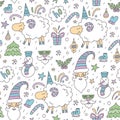 Seamless colored christmas pattern with sheep Royalty Free Stock Photo