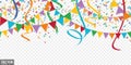 seamless colored confetti, garlands and streamers party background Royalty Free Stock Photo