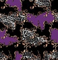 Seamless colored pattern of leopard and baroque, patch for print.