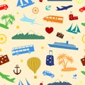 Seamless colored pattern on travel and tourism