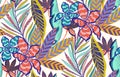 Seamless Colored Tropical Flowers with Retro Hawaiian Style Ready for Textile Prints.