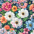 seamless colorfu lflowers pattern, repeating pattern, generative by ai
