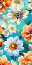 seamless colorfu lflowers pattern, repeating pattern, generative by ai