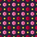 Seamless colorful background with decorative flowers and polka dots Royalty Free Stock Photo