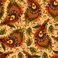 Seamless colorful background with ethnic elements. Pattern with decorative peacock feathers, indian style Royalty Free Stock Photo