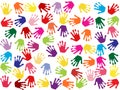 Seamless colorful background with hand stamps
