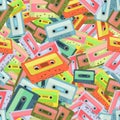 Seamless colorful background made of audio tapes in flat design