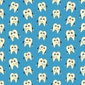 Seamless colorful background made of cartoons of sad teeth