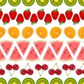 Seamless colorful background made of different fruits arranged i Royalty Free Stock Photo