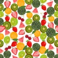 Seamless colorful background made of fruits and berries in flat Royalty Free Stock Photo