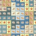 Seamless colorful background with sea shells on tetris shapes