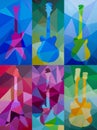 Seamless Colorful Bright Rainbow Pop Art Polygonal Rock Metal Jazz Music Electric Acoustic Guitar pattern Royalty Free Stock Photo