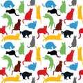 Seamless with colorful cats silhouettes, background for kids