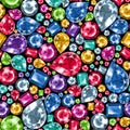 Seamless colorful diamond gemstones pattern. Jewels luxury background.