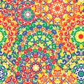 Seamless colorful ethnic pattern with mandalas in oriental style. Round doilies with red, green, yellow, orange, curls Royalty Free Stock Photo