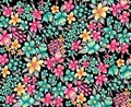 Seamless colorful floral flower pattern with black background