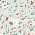 Seamless Colorful Floral Pattern with Flowers and Herbs.