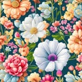 seamless colorfu lflowers pattern, repeating pattern, generative by ai Royalty Free Stock Photo