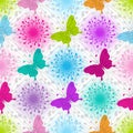 Seamless colorful geometric pattern with butterflies Royalty Free Stock Photo