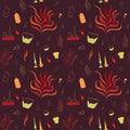 Seamless colorful hand drawn vector pattern of candles and flames