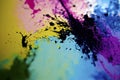 Seamless colorful ink color splats pattern in cmyk colours. ai generative.