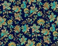 Seamless colorful paisley damask with navy background