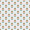 Seamless colorful paisley damask pattern on white background