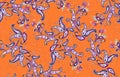 Seamless Colorful Paisley Pattern on Orange Background, Ready for Textile Prints. Royalty Free Stock Photo