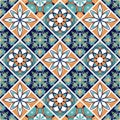 Seamless colorful patchwork in turkish style. Hand drawn background. Azulejos tiles patchwork. Portuguese and Spain
