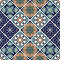 Seamless colorful patchwork in turkish style. Hand drawn background. Azulejos tiles patchwork. Portuguese and Spain