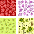 Seamless colorful pattern with abstract leafs and flowers